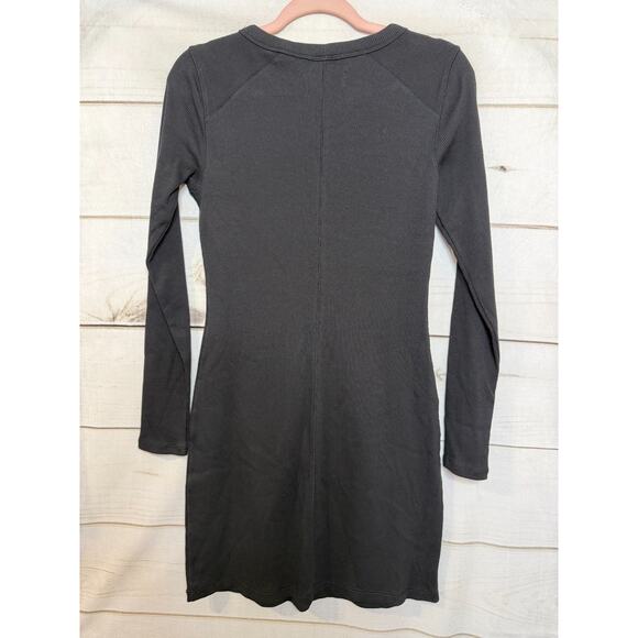 Everlane S Long Sleeve Black Ribbed Dress Oragnic Cotton Everyday Wear Comfy - Picture 2 of 6
